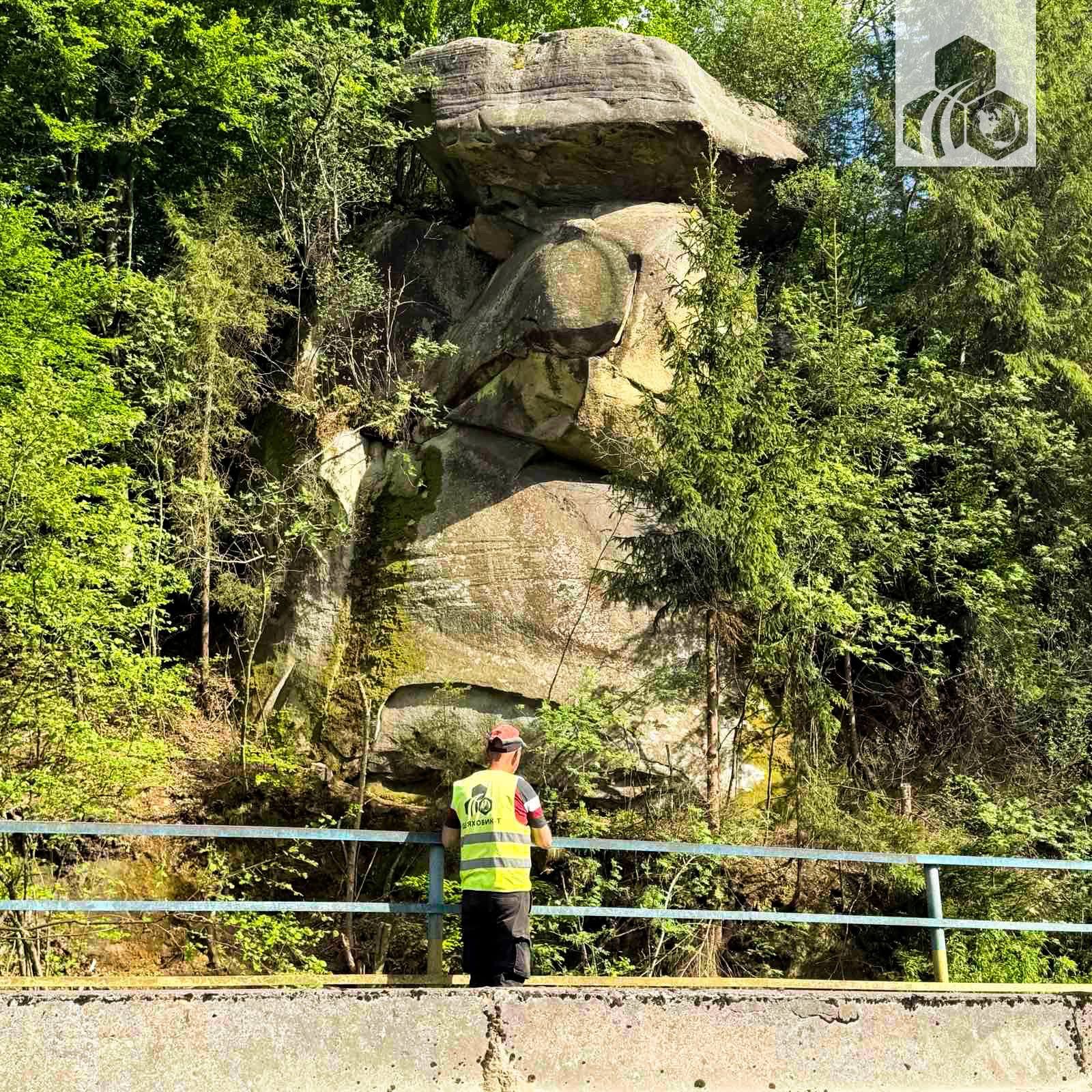 Працівник Шляховик-Т оглядає ділянку біля дороги